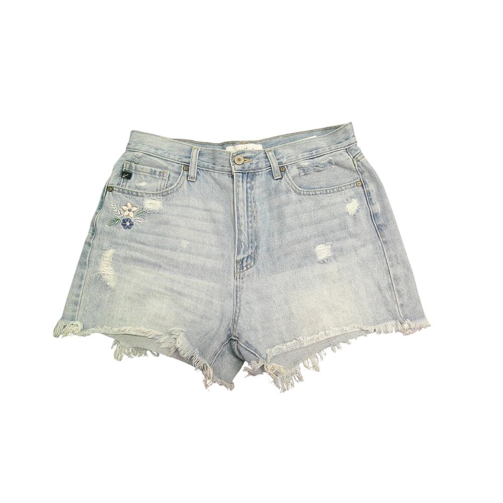 KanCan Flower Accent Embroidered Denim Shorts Size Large